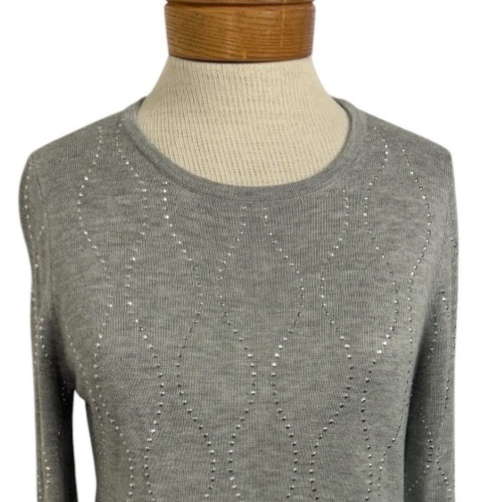 Premise Med Gray Sweater Silver Stud Detail All Over Holiday Festive Bling Glitz